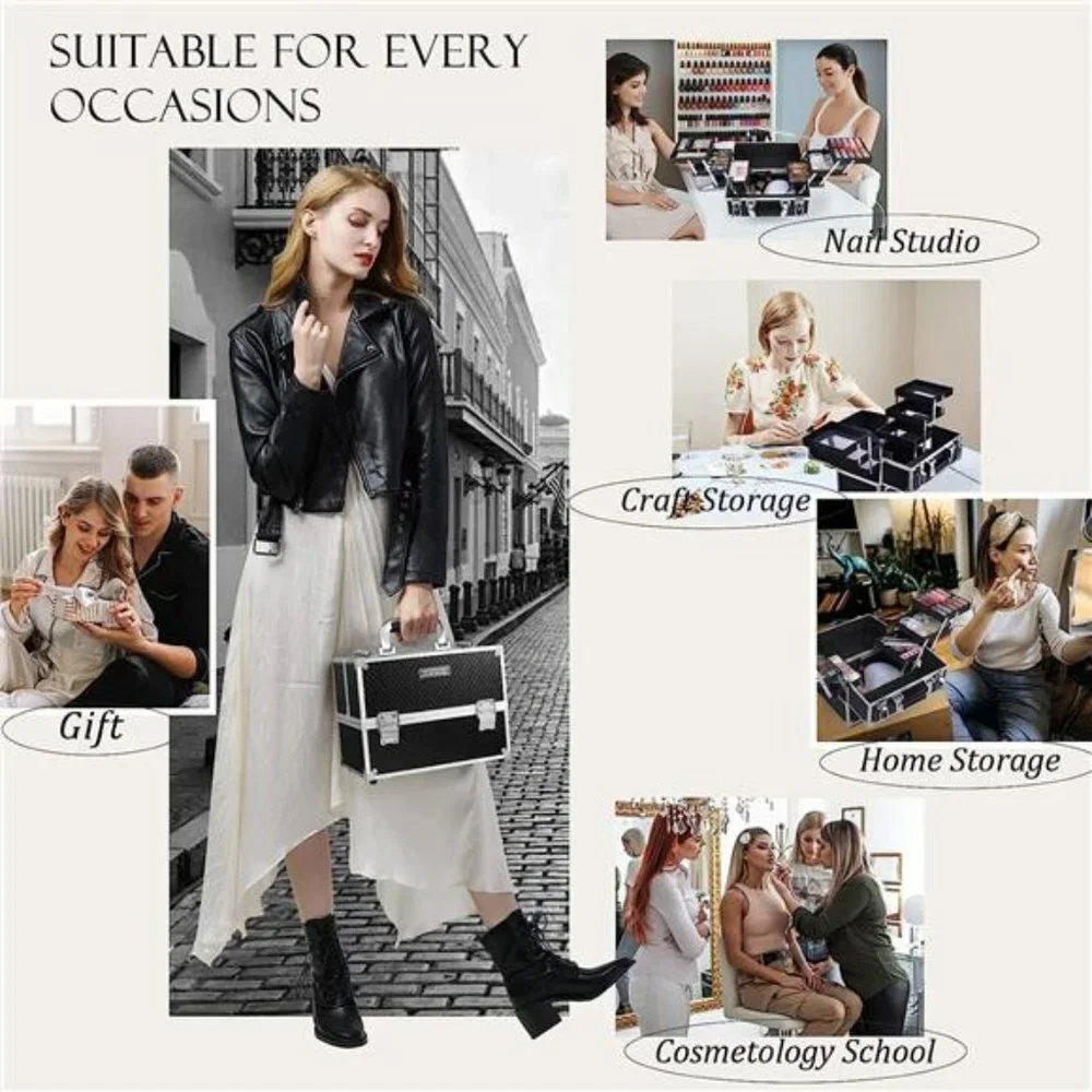 Black Professional Makeup Case with Tiered Trays